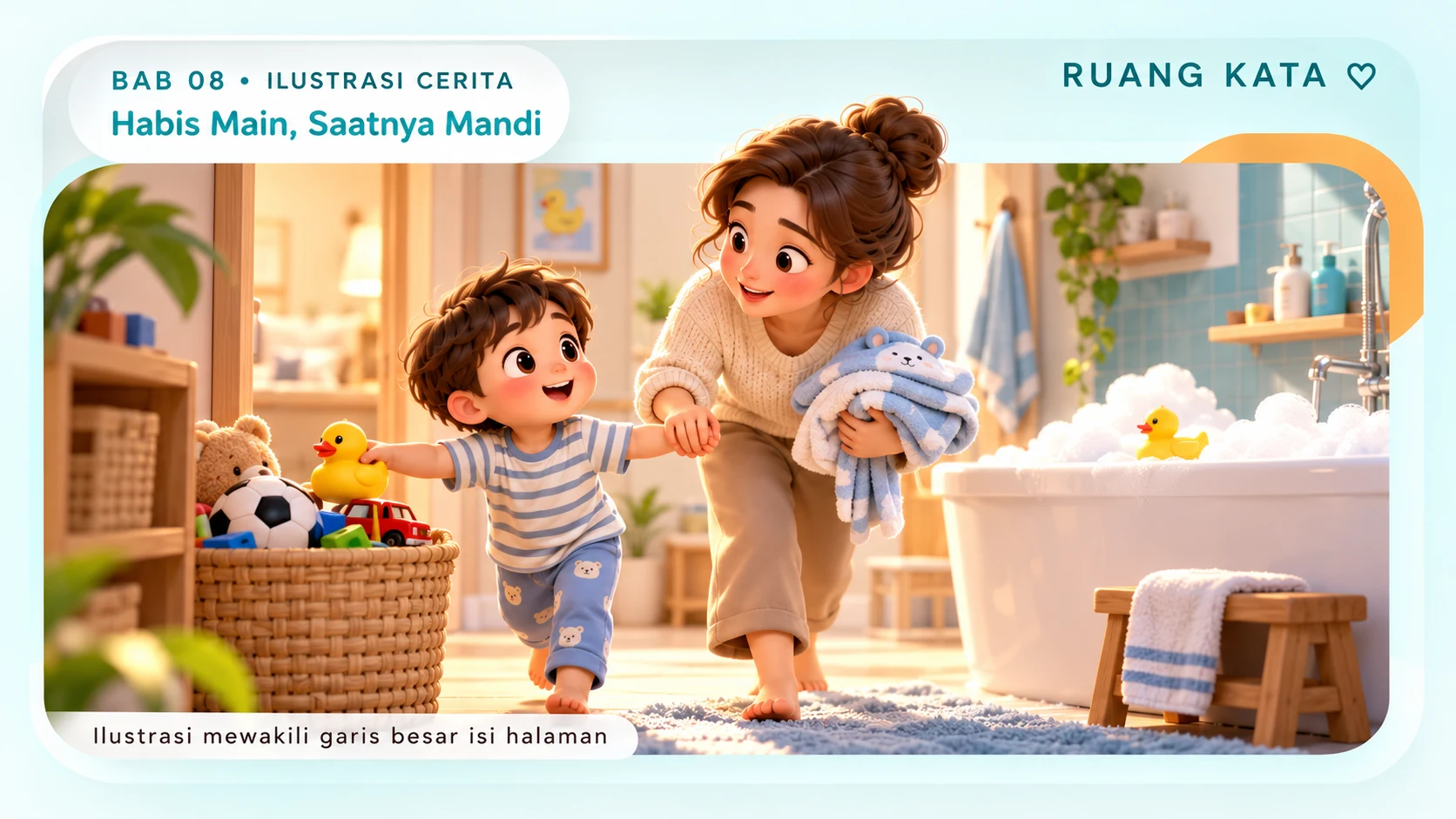 Ilustrasi mengajak anak mandi