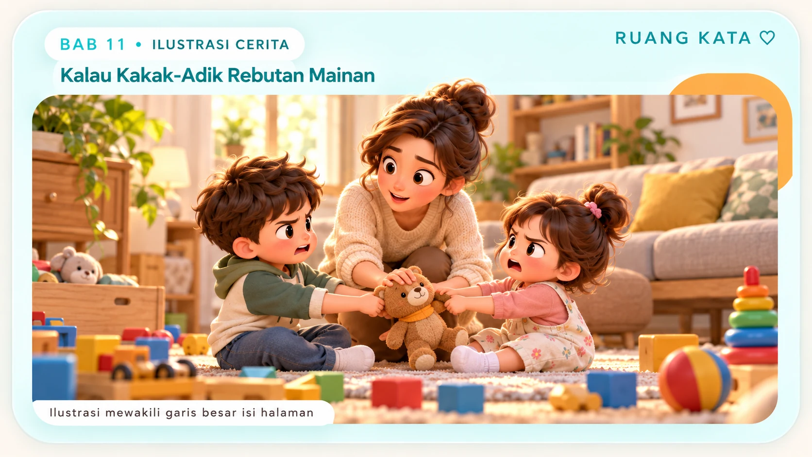 Ilustrasi kakak dan adik berebut mainan